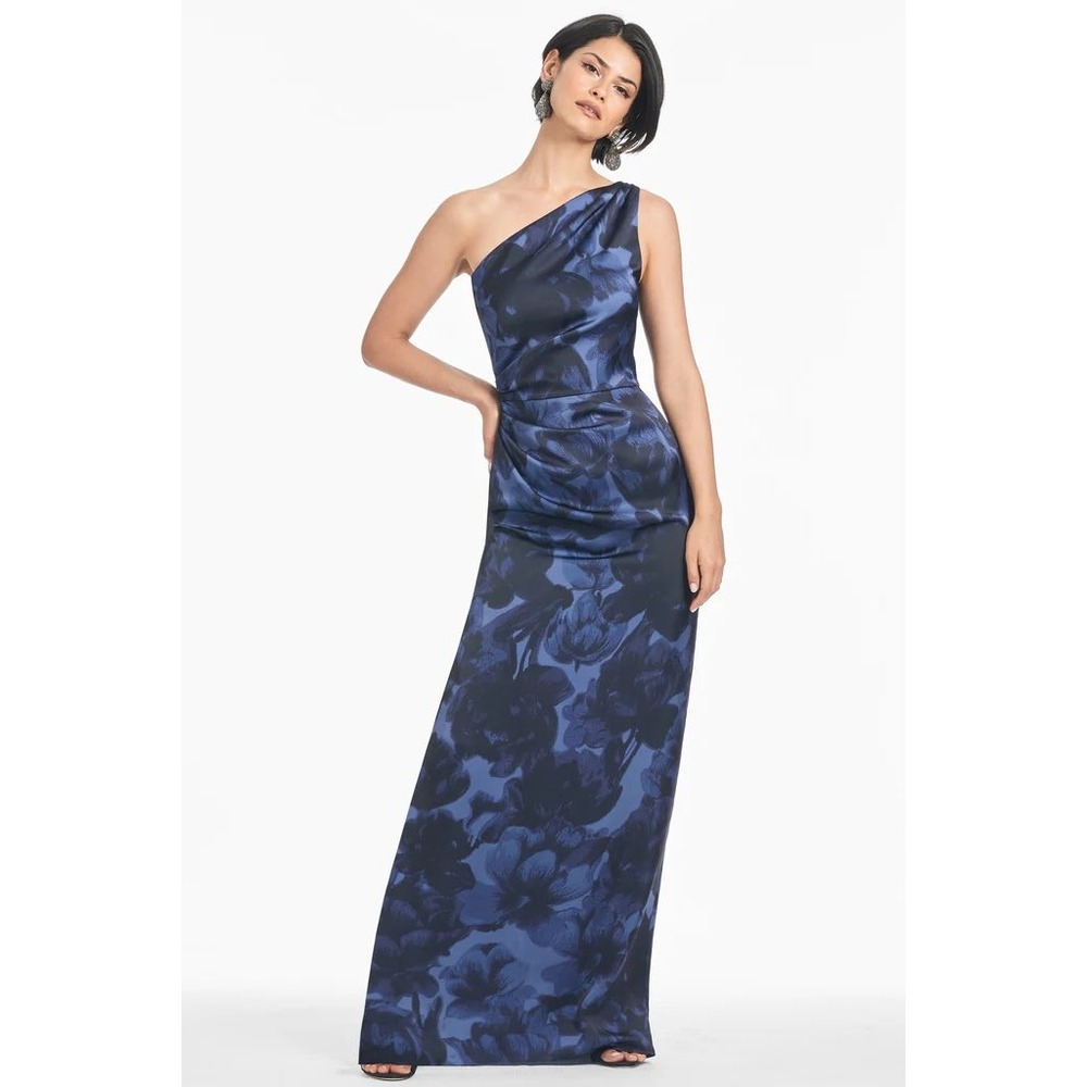 NWT Sachin & Babi Delancy One Shoulder Gown Deep Ocean Bouquet Formal Dress 0